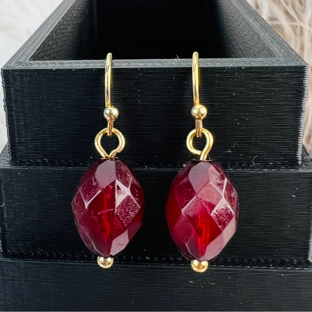 Pretty Ruby Red Costume Dangle Pierced Earrings - image 1